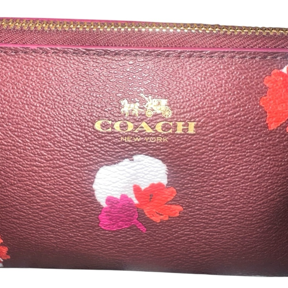 EUC Coach Cosmetic Case 17 Pouch Coated Canvas Zippered Burgundy Multi Floral - Picture 5 of 12